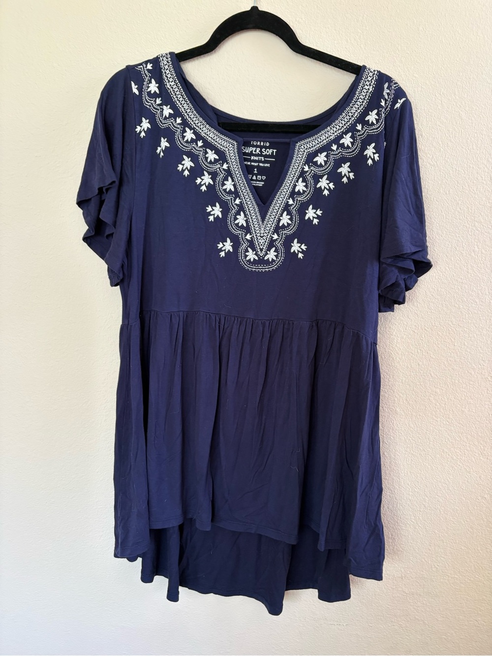 torrid Navy Embroidered V-Neck Peplum Tunic